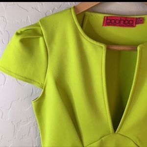 BooHoo lime green peplum top deep V-neck cap sleeves